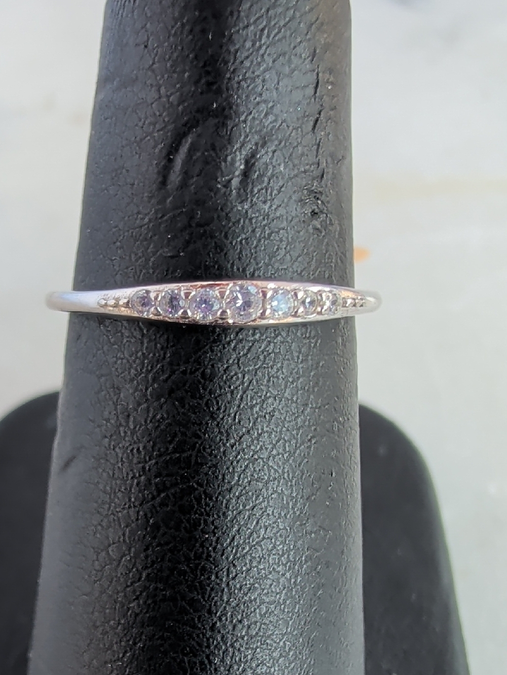 Delicate Sterling Silver CZ Stackable Bar Ring - Size 6 1/4 - Picture 3 of 6